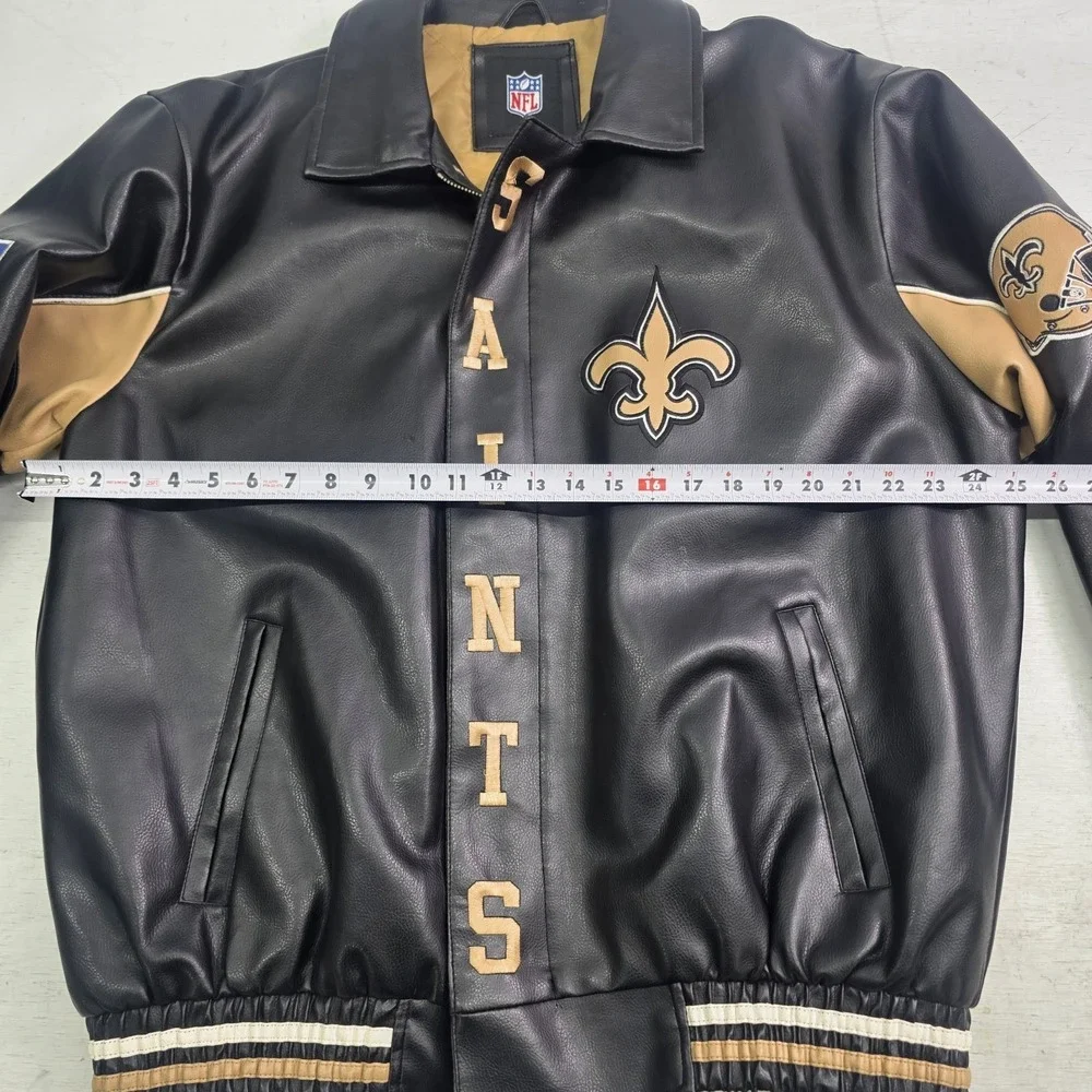 New Orleans Saints Faux Leather Jacket Men's Size L G-III NFL Embroidered Patch